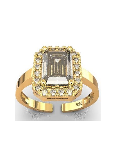 925 Ayar Zirkon Taşlı Gold Ayarlanabilir Baget Gümüş Yüzük 10-20