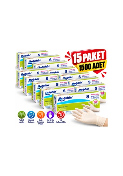 Pudralı Lateks Latex Muayene Eldiveni Tek Kullanımlık L Beden 15 Paket