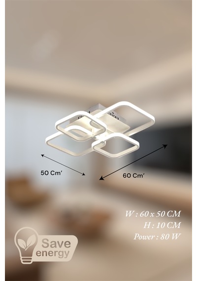 Ey Shop Beyaz 4 Lü Kare Model 3 Renk Led Avize Beyaz