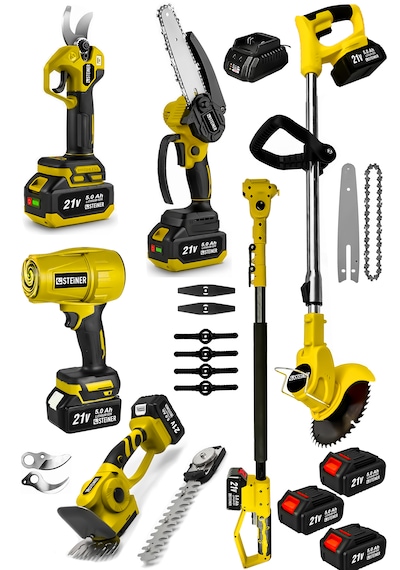 Steiner Şarjlı Hava Üfleme + Çim Biçme + Dal Budama Makas + Testere + Çit Budama + Teleskop Bahçe Seti S6001