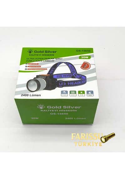 Gold Silver 2400 Lümen Güçlü Led Kafa Lambası - 4 Modlu, Sos Özellikli, Yağmur Geçirmez Gri