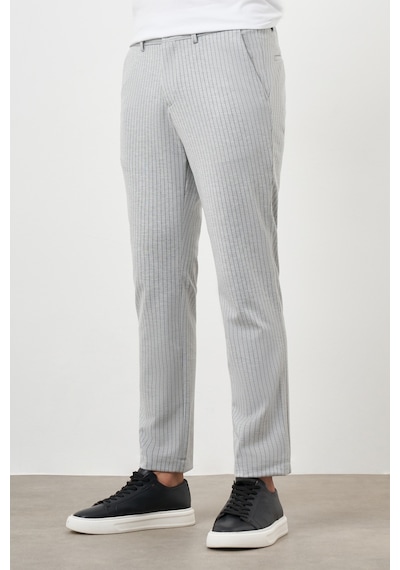 Morven Erkek Gri Poliviskon Trend Çizgili Slim Fit Örme Spor Pantolon Gri