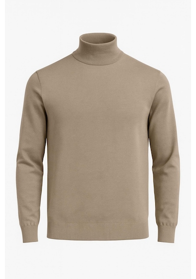 Fabio Cassani Slim Fit Polo Yarım Balıkçı Uzun Kol Erkek Triko - 7425 Bej