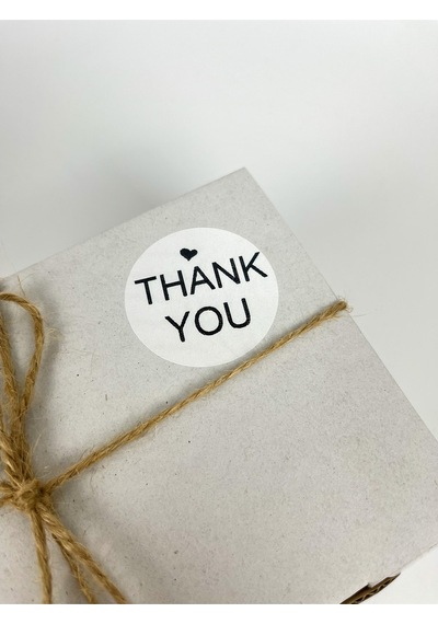 Thank You Üstü Kalpli Siyah Yazılı 5 Cm Yuvarlak Yapışkanlı Etiket 100 Adet
