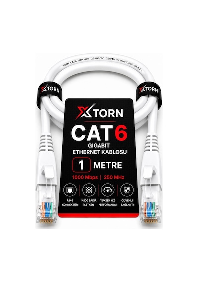 Torn Cat6 Ethernet Kablosu 1 Metre Rj45 Lan İnternet Modem Router Bilgisayar Kablosu