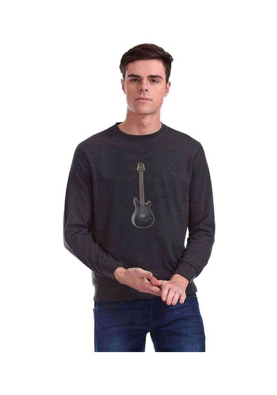 Drawing Classic Guitar Gold 3D Müzik Baskılı Füme Erkek Sweat