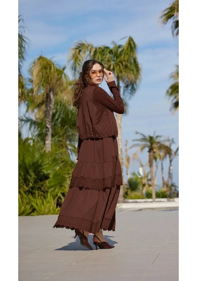 Misswhence Yelekli Poplin Elbise 39834 Kahve Kahverengi