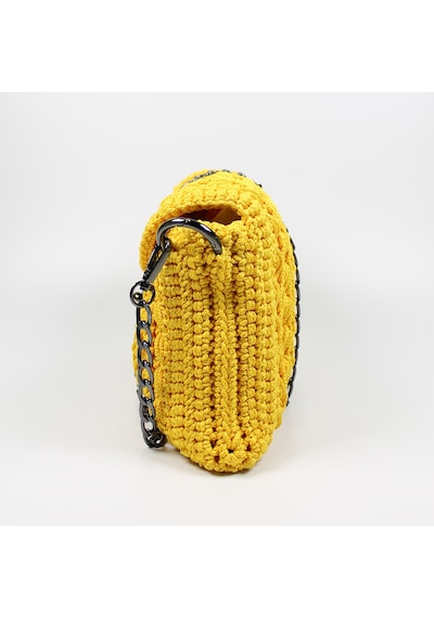 Makrome El Örgüsü Örme Omuz Çanta, Handmade Kadın Çanta 202301015 Sarı