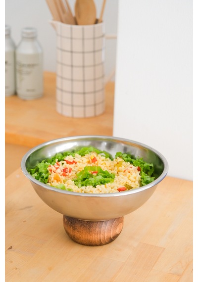 Ahşap Ayaklı Metal 22 Cm Salata Kısır Meyve Sunum Kasesi Gümüş - 682976629 Gümüş