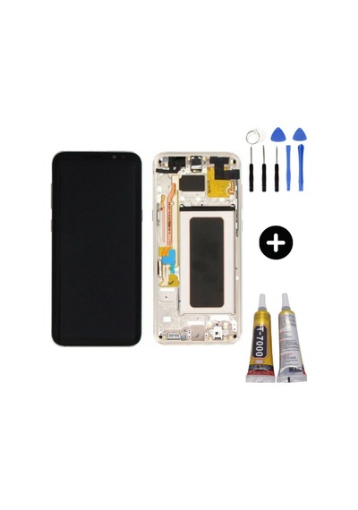 Samsung Galaxy S8 Plus Sm-g955 Uyumlu Çıtalı Yan Sanayidir Lcd Ekran Dokunmatik Gold + Montaj Seti