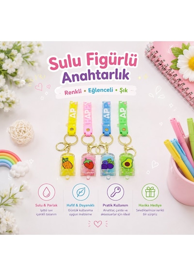 Yakut İm -6124 Sulu Figürlü Mika Kristal Anahtarlık - Gold Kulplu Ve Kancalı- 12'li Paket