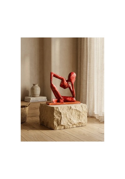 Dekoratif Düşünen İnsan Heykeli Kırmızı 21x21 Cm Soyut Figür Biblo, Modern Masaüstü Ve Konsol Üstü Dekor Objesi