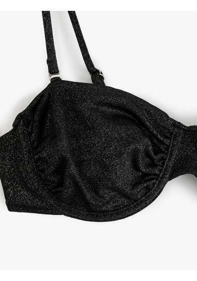 Koton Simli Parlak Balenli Straplez Bikini Üstü Siyah 5sak10111mm Siyah