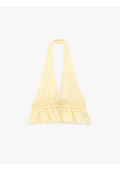 Koton Rahat Kalıp Halter Yaka Kolsuz Fırfırlı Sırt Detaylı Crop Bluz Sarı 6sal30006ıw
