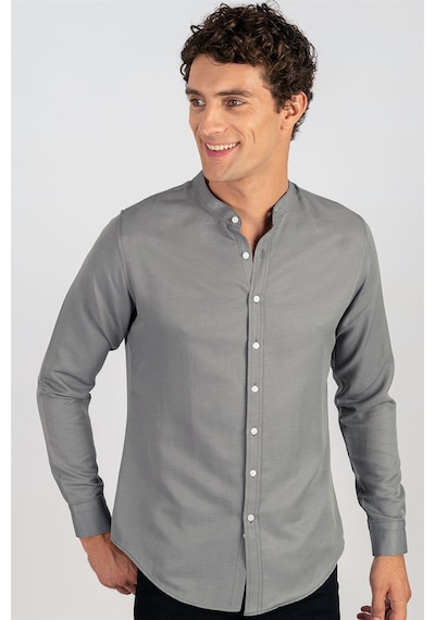 Tudors Slim Fit Dar Kesim Hakim Yaka Erkek Gömlek-19870 Gri