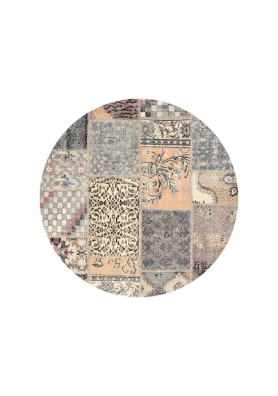 Patchwork Desenli Pamuk Taban Dijital Baskılı Yıkanabilir Yuvarlak Halı Bej