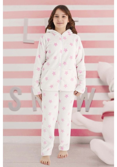 Kız Çocuk Desenli Polar Pijama Takımı 240521 Ekru01 Ekru01