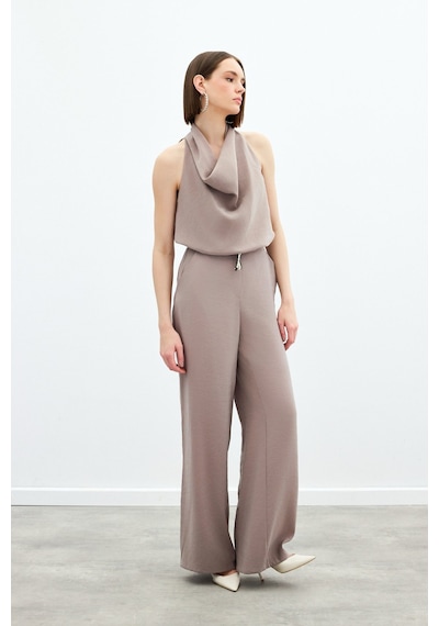 Sateen Örgü Kemerli Pantolon - Vizon-136167 Vizon