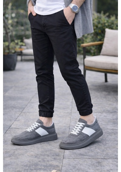 Mevese Lunex Erkek Bağcıklı Süet Günlük Spor Sneaker Ayakkabı - Gri - Beyaz