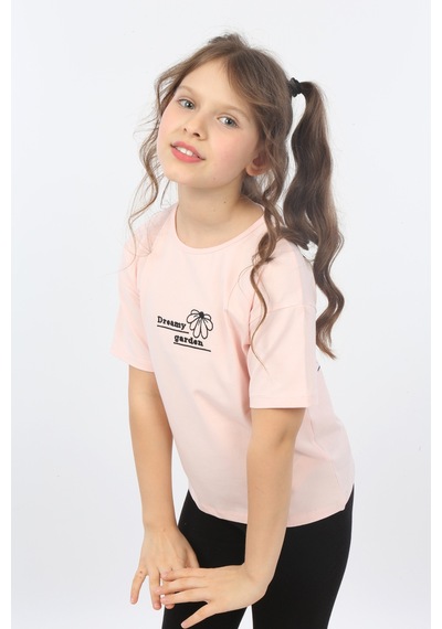 Toontoy Kids Toontoy Kız Çocuk Dreamy Garden Nakışlı Tişört Pudra
