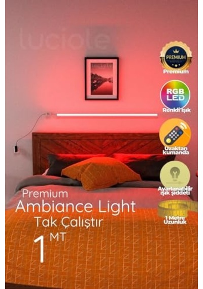 Yatak Tv Üstü Led Lambader Işık Uzaktan Kumandalı Renk Animasyon Yapışkanlı Bedlightbe Açık Gri
