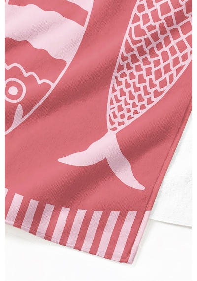 Balık Figürlü Marine Plaj Havlusu - Modern Akdeniz Pembe Mercan Hızlı Kuruyan Mikrofiber Havlu Örtü İnci Esinti