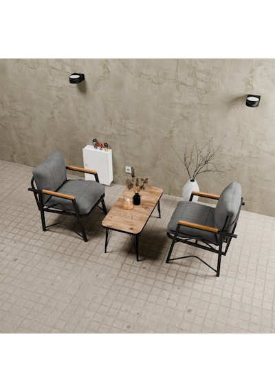 Mb Garden Furnıture Simetri Model, Balkon,mutfak, Bahçe, Cafe, Metal Koltuk Takımı, Bahçe Takımı , Çay Seti, 1+1+sehpa Orta Gri