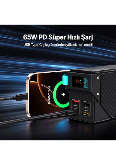 Bix Pb3010w 30000mah 65w Süper Hızlı Şarj Askı Tasarımlı Powerbank 4 Portlu Dijital Göstergeli Type-c Pd Taşınabilir Şarj Cihazı Siyah
