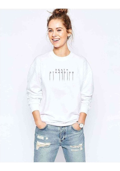 Death Stranding Logo Baskılı Beyaz Kadın Sweatshirt