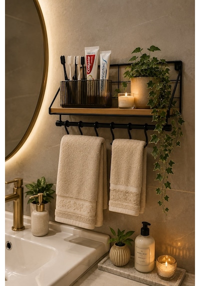 Jasper Nesta Tek Katlı Metal Ahşap Duvar Rafı Anahtarlık Askılığı Antre, Banyo Ve Mutfak Organiz