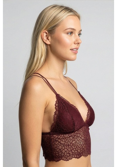New Bra Desen Dokulu Dantel Crop Bralet Bordo 8426