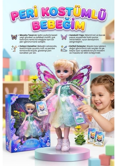 Mulisha Peri Bebek Oyun Seti - 30 Cm Eklemli Manken Bebek, Kanatlı Ve Işıltılı Peri Kostümlü