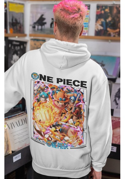 Sevbano One Piece Monkey D. Luffy Anime Sırt Baskılı Unisex Oversize Peny beyaz