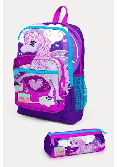 Coral High Kids Mor Pembe Unicorn Desenli 2'li Okul Çanta Seti - Kız Çocuk