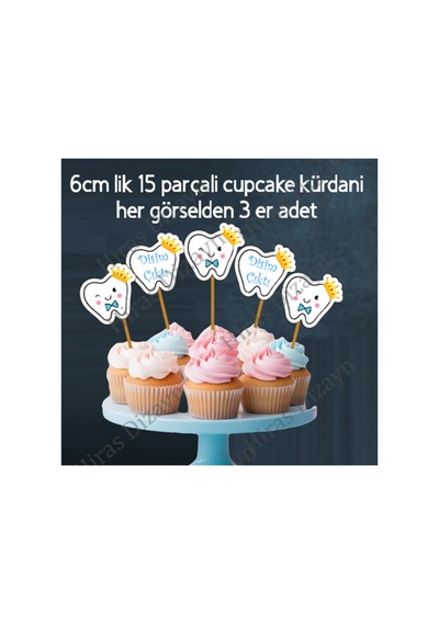 Hiras Dizayn Erkek Diş Buğdayı Süs Seti 32 Parça Banner Pasta ve Cupcake Kürdanı Mavi