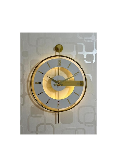 Pey Aksesuar Metal Camlı 40x60cm Duvar Saati Işıklı Gerçek Cam Duvar Saati Modern Tasarım Gold-şeffaf-beyaz