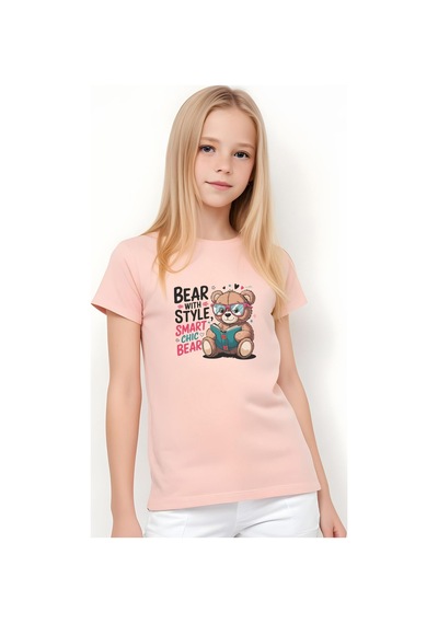 Fyk Kids Kız Çocuk Basic Bear Stayle Baskılı T-shirt Somon
