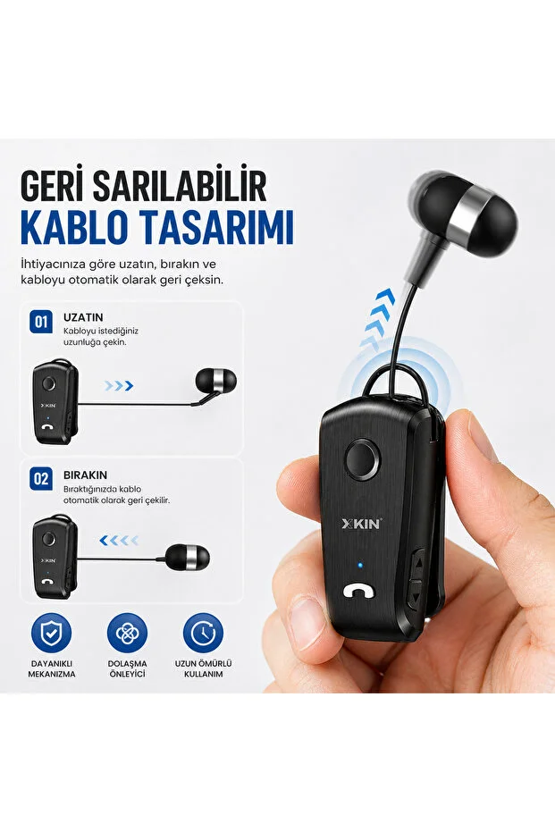 Xk-bm01 Xkın Makaralı Bluetooth Kulaklık Kablosuz Tekli Yaka Tipi Siyah
