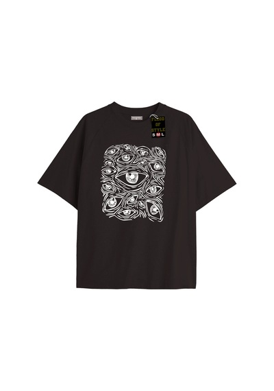 Flood Of Style Siyah Oversize T-shirt Gözler Özel Tasarım