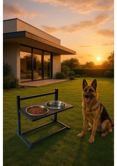 Reyo Ok-ay Store Aybisev Xl Ayarlanabilir Köpek Mama Su Kabı Standı Büyük Irklar İçin Metal Stand Siyah