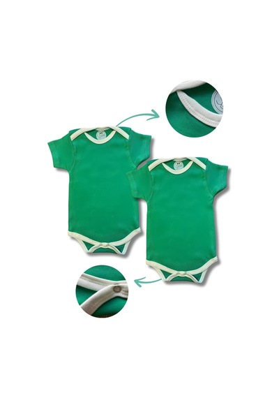 Betül Bebek Kısa Kollu 2'li Organik Pamuk Çıtçıtlı Bebek Body&zıbın 2adet Yeşil