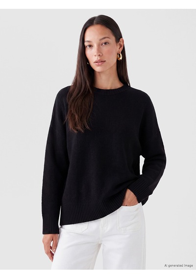 LC Waikiki Lc Waıkıkı Siyah Oversize Kadın Kalın Triko Kazak