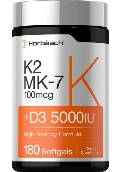 K2 Mk-7 100 Mcg +d3 5,000 Iu 180 Softgels