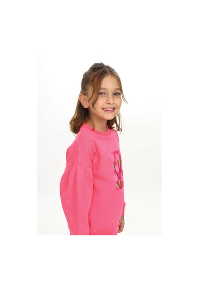 Toontoy Kids Toontoy Kız Çocuk Kol Büzgülü Lale Baskılı Eşofman Takım Fuşya