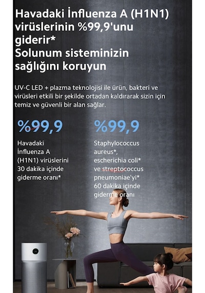 Xiaomş 125m² Geniş Alan Etkili Akıllı Hava Temizleme Makinesi Koku Duman Ve Tüy Giderici + Nemlendirici Beyaz
