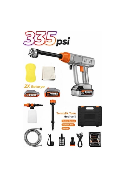 Acr-05 Akülü Basınçlı Yıkama Makinesi 18.000rpm 335psi 21v 25.000mah 170w Çift Batarya Full Set Araç Motosiklet Bisiklet Şarjlı Yıkama Tabancası