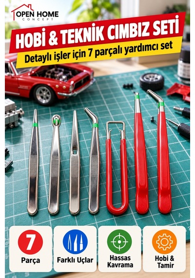 7 Parça Hobi Ve Teknik Cımbız Seti Farklı Uçlu Maket Elektronik Tamir Küçük Parça Tutma Kavrama Seti