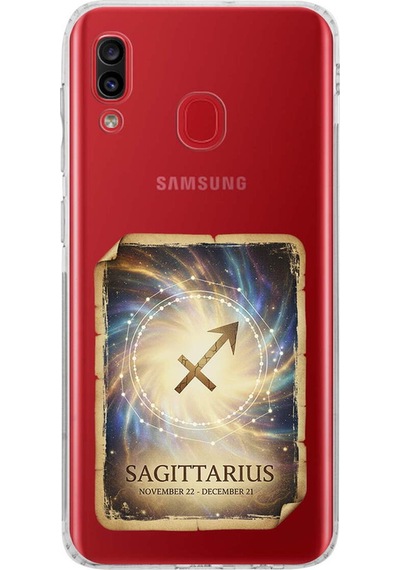 Samsung Galaxy A30 İle Uyumlu Burç Kartları Yay Tasarımlı Şeffaf Silikon Kılıf Şeffaf