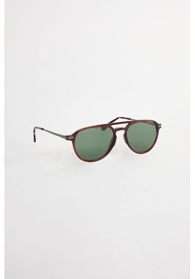 Unisex Oval Kahverengi Çerçeve Çift Köprülü Güneş Gözlüğü-33298 Çok Renkli