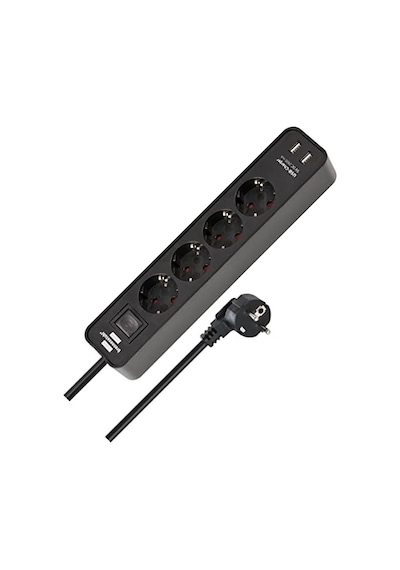Usb Hızlı Şarj Özellikli 4 Soketli Priz Siyah